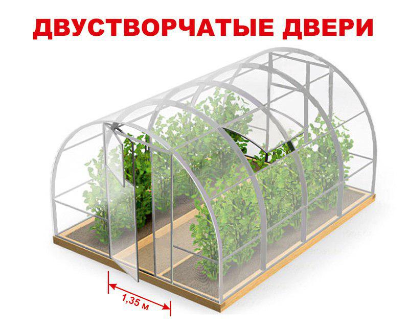 Теплица из поликарбоната Сибирская 3,5 двустворчатая - 10 м (труба 40х20, шаг 0,5 метра) - фото2