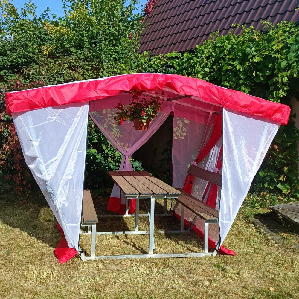 Беседка Тюльпан с обшивкой спинки (2 метра). Мангал в подарок! - фото1